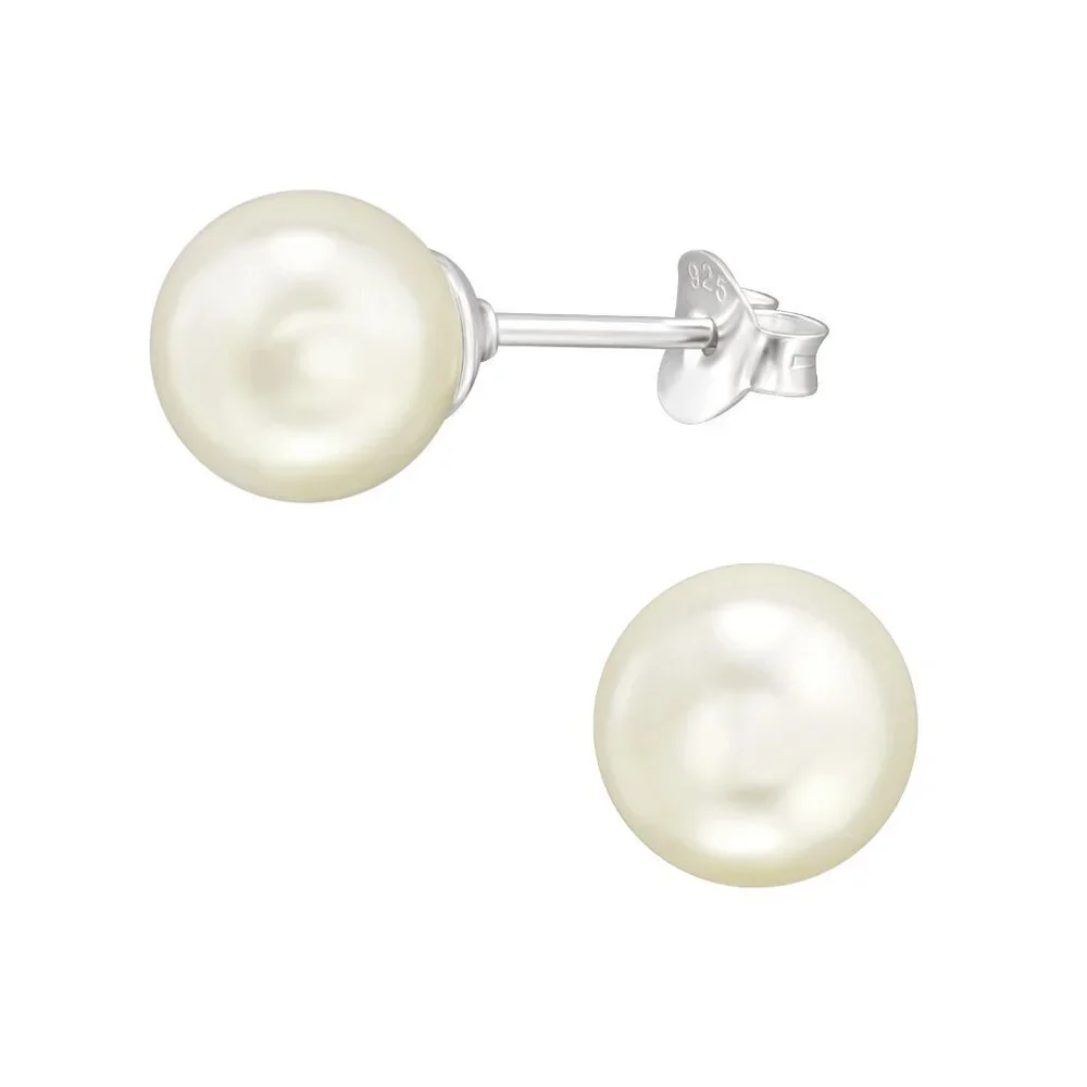 Sterling Silver White Pearl Stud Earring 8mm